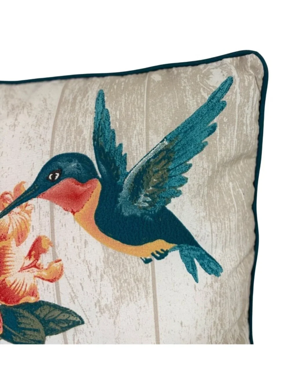 Hummingbird Plush Pillow Throw Square Teal Orange Teal Pipig 16 in